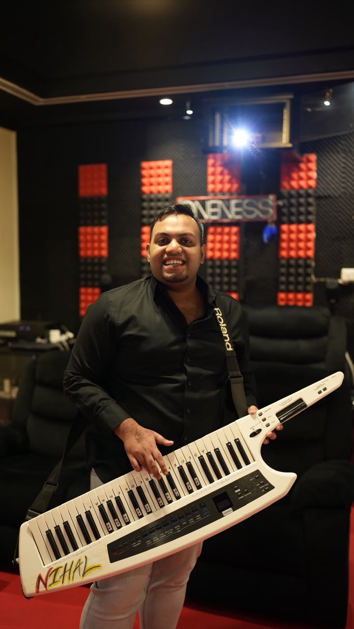 Nihal Veliyil performing on keytar — music as his language